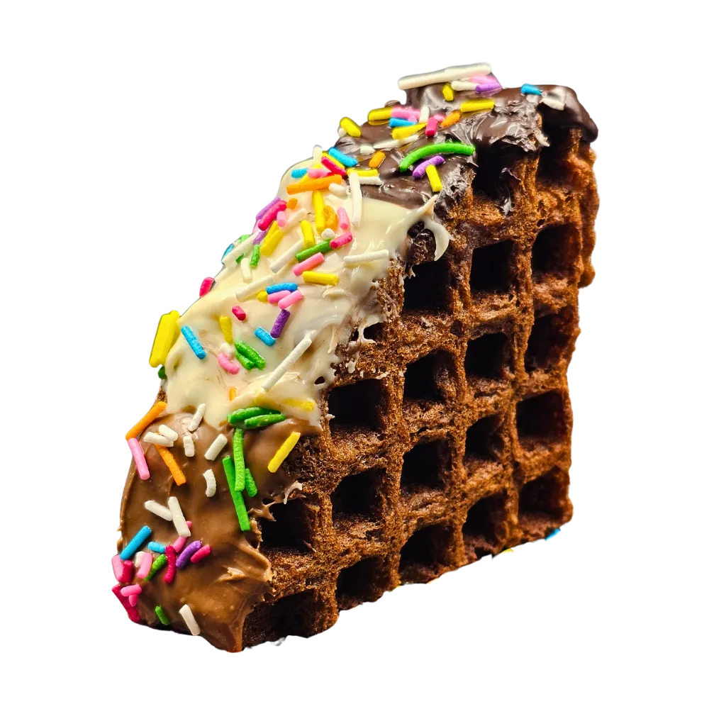 Triple Treat waffle loaded with chocolate and sprinkles